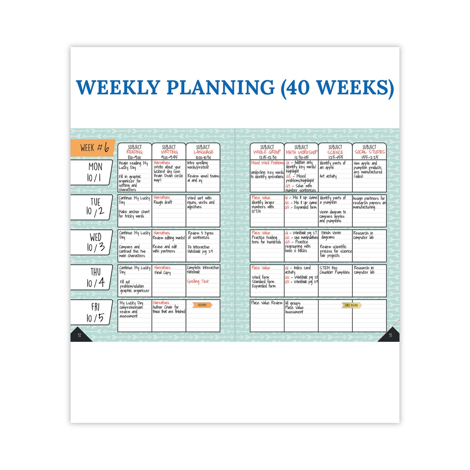 Carson-Dellosa Education Teacher Planner, Weekly/Monthly, Two-Page Spread (Seven Classes), 11 x 8.5, Multicolor Cover, 2022-2023