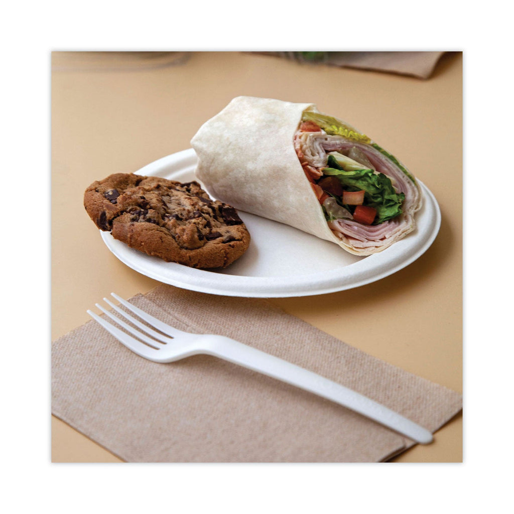 Eco-Products Renewable and Compostable Sugarcane Plates, 9" dia, Natural White, 500/Carton