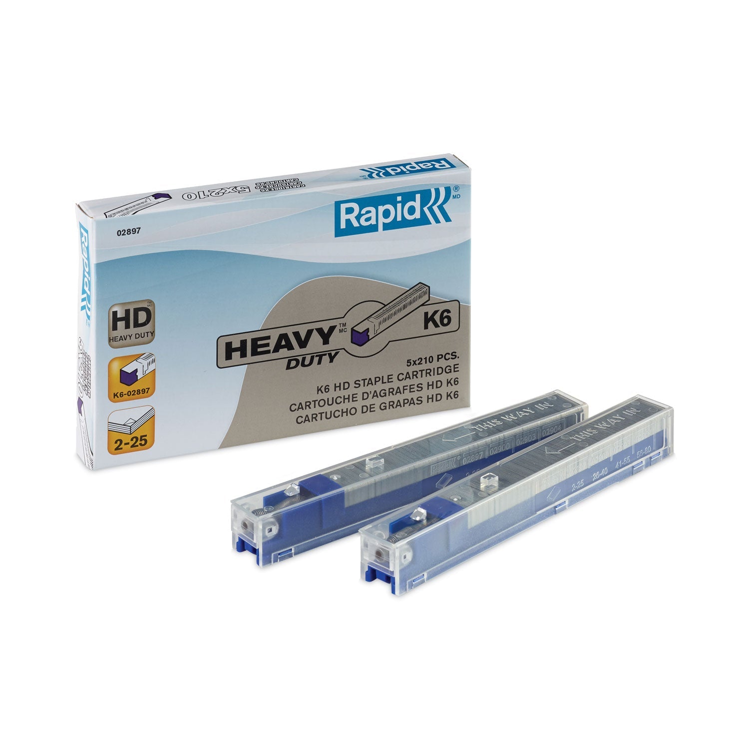 Rapid Staple Cartridge, 0.25" Leg, 0.5" Crown, Steel, 210/Cartridge, 5 Cartridges/Pack, 1,050/Pack