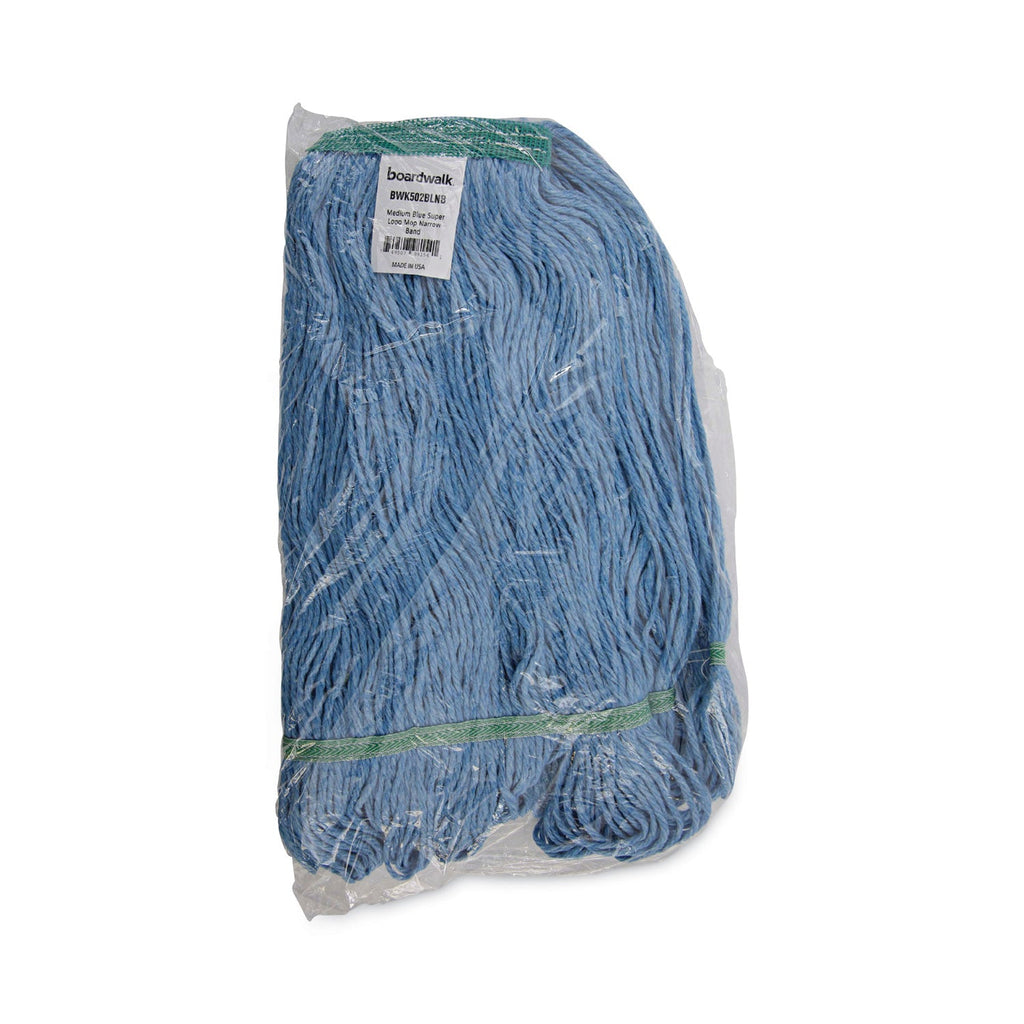 Boardwalk Super Loop Wet Mop Head, Cotton/Synthetic Fiber, 1" Headband, Medium Size, Blue, 12/Carton