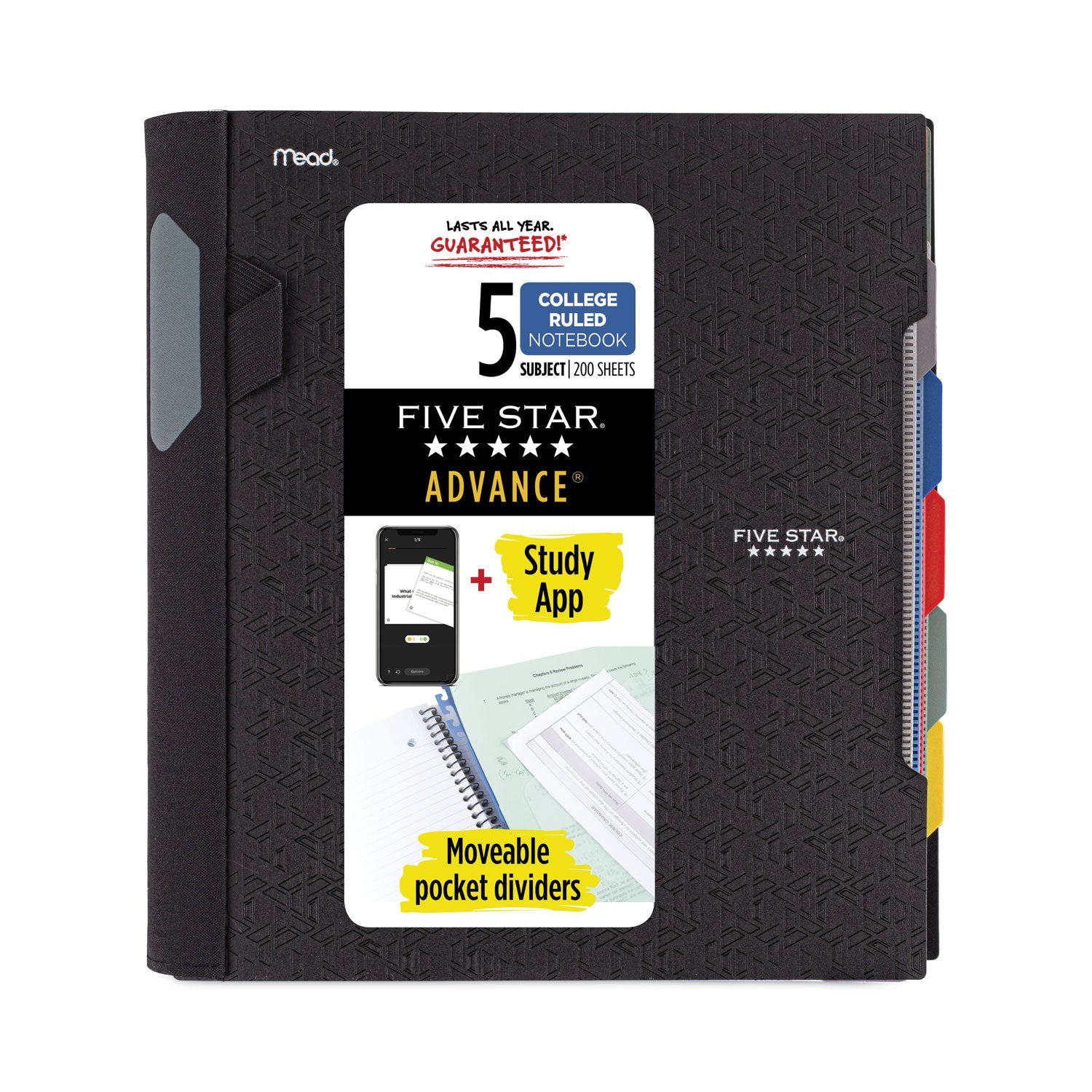 Five Star Advance Wirebound Notebook, 5 Subject, 10 Pockets, Medium/College Rule, Randomly Assorted Covers, 11 x 8.5, 200 Sheets