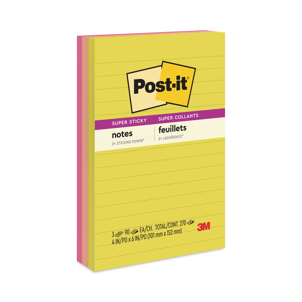 Post-it Note Pads in Summer Joy Collection Colors, 4" x 6", Note Ruled, Summer Joy Collection Colors, 90 Sheets/Pad, 3 Pads/Pack