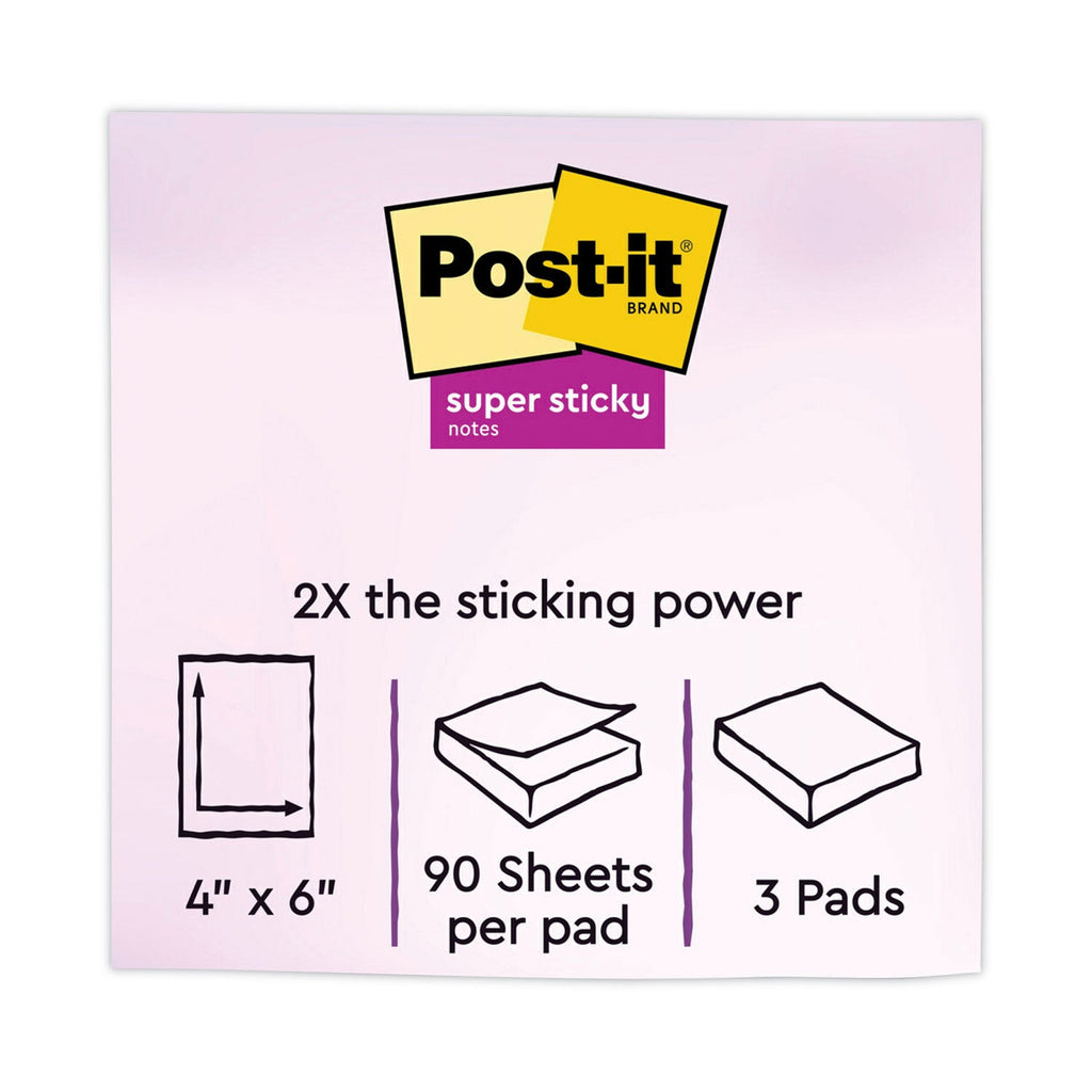 Post-it Note Pads in Summer Joy Collection Colors, 4" x 6", Note Ruled, Summer Joy Collection Colors, 90 Sheets/Pad, 3 Pads/Pack