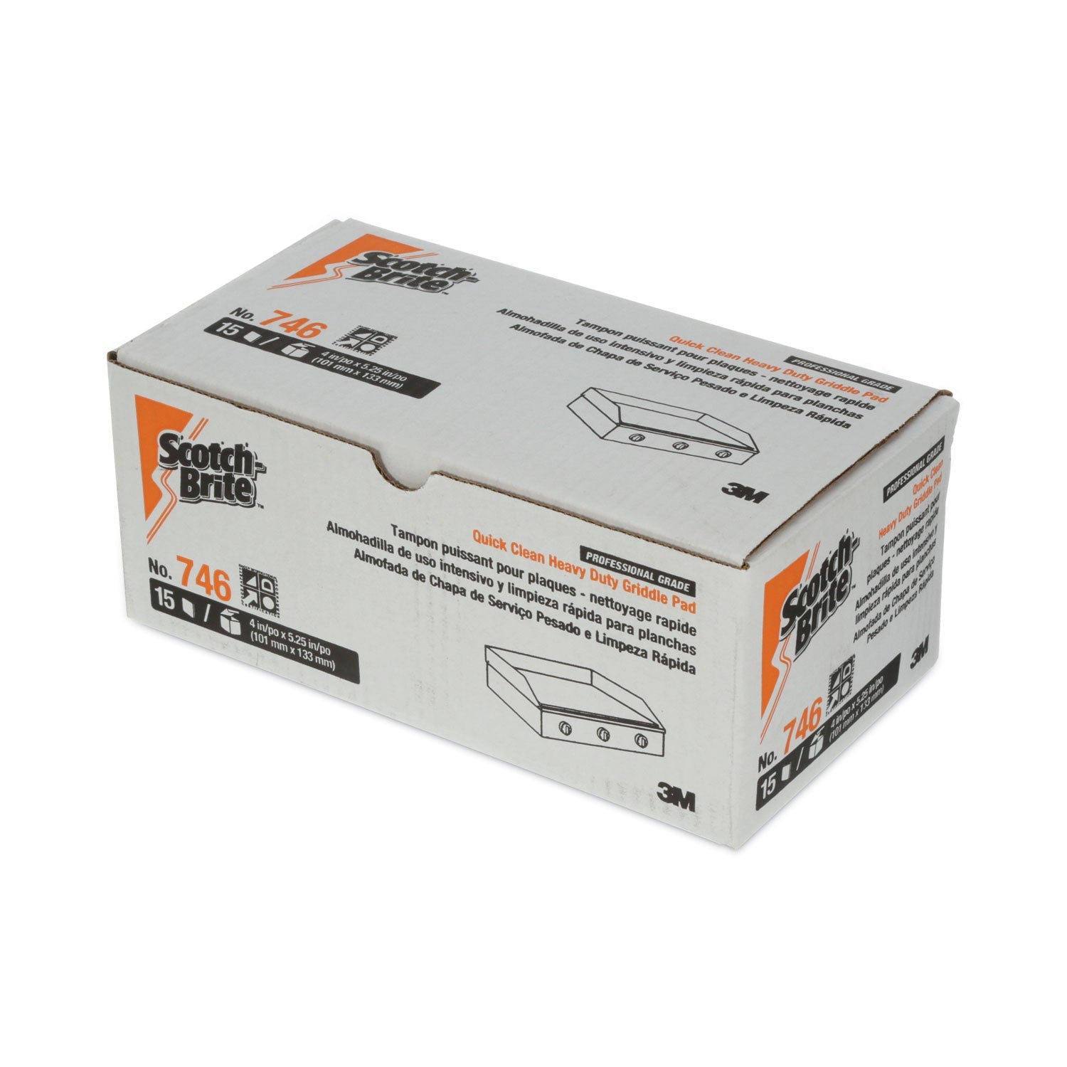 Scotch-Brite Quick Clean Heavy Duty Griddle Pad 746, 4 x 5.25, 15/Carton