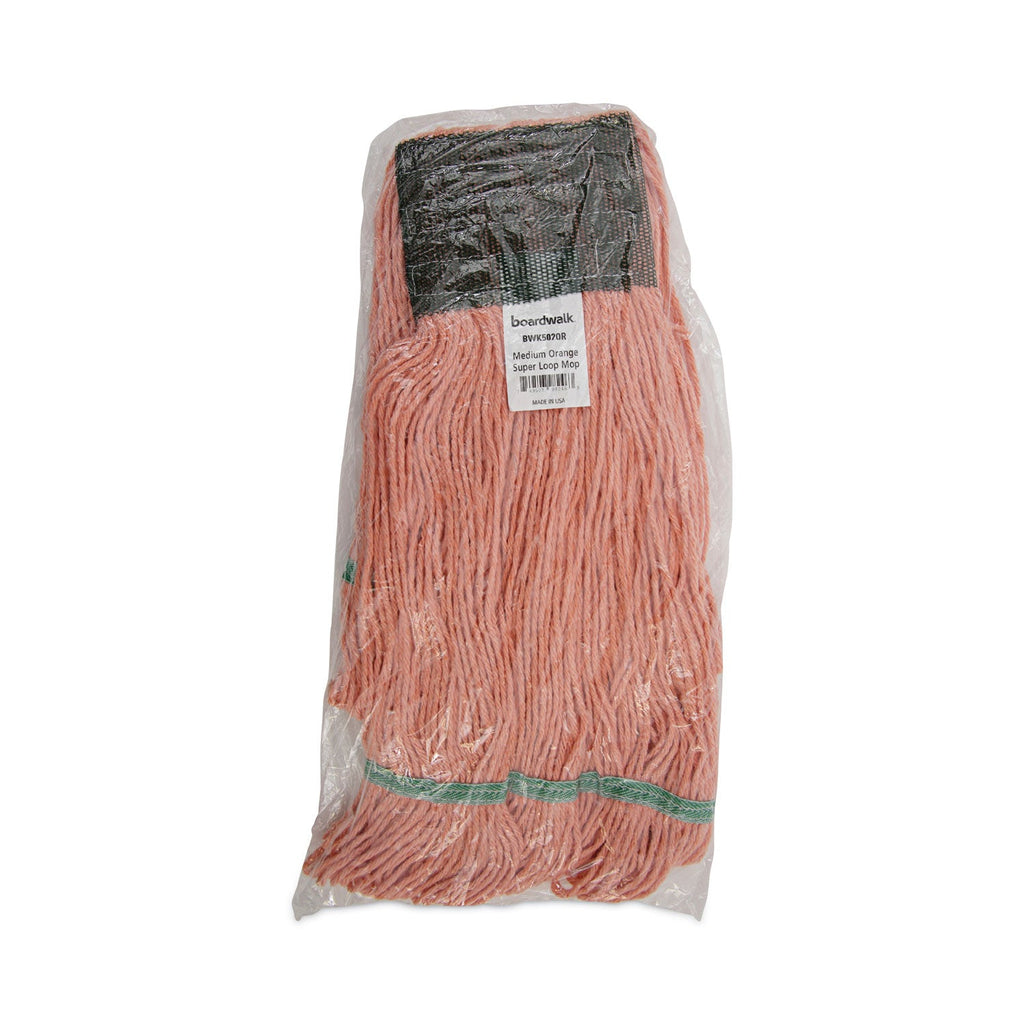 Boardwalk Super Loop Wet Mop Head, Cotton/Synthetic Fiber, 5" Headband, Medium Size, Orange, 12/Carton