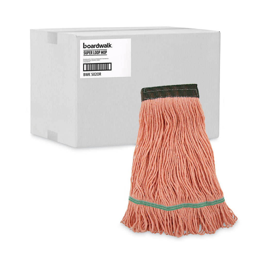 Boardwalk Super Loop Wet Mop Head, Cotton/Synthetic Fiber, 5" Headband, Medium Size, Orange, 12/Carton