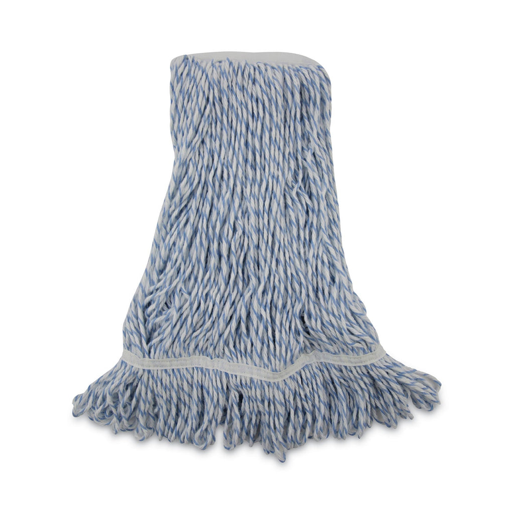 Boardwalk Mop Head, Floor Finish, Narrow, Rayon/Polyester, Medium, White/Blue, 12/Carton