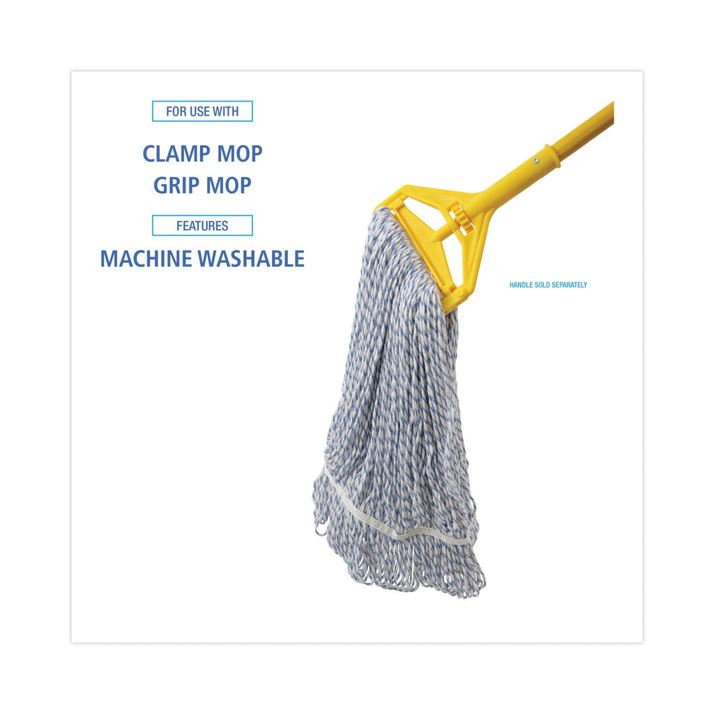 Boardwalk Mop Head, Floor Finish, Narrow, Rayon/Polyester, Medium, White/Blue, 12/Carton