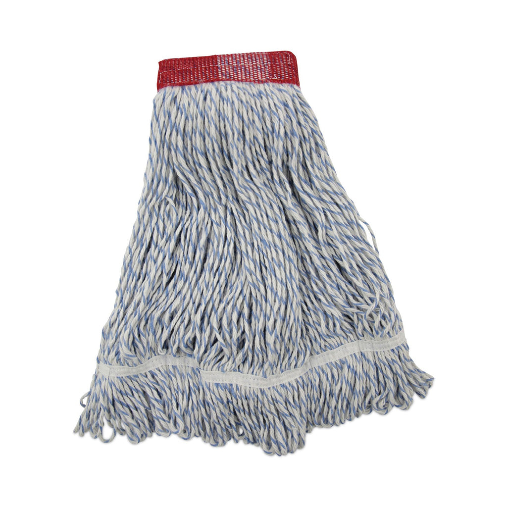 Boardwalk Mop Head, Floor Finish, Wide, Rayon/Polyester, Large, White/Blue, 12/Carton