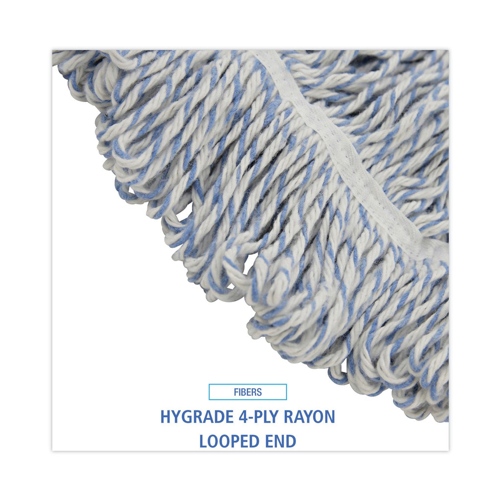 Boardwalk Mop Head, Floor Finish, Wide, Rayon/Polyester, Large, White/Blue, 12/Carton