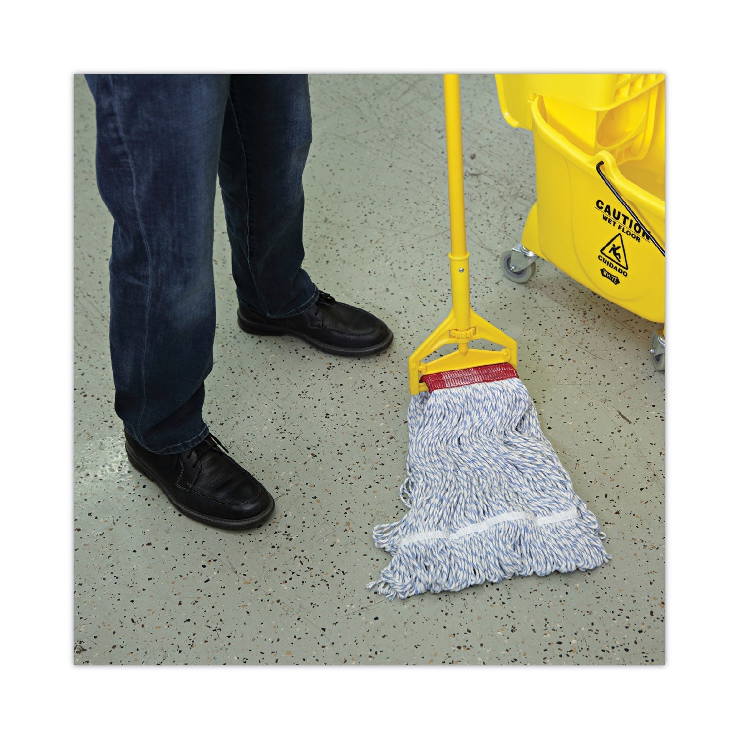 Boardwalk Mop Head, Floor Finish, Wide, Rayon/Polyester, Large, White/Blue, 12/Carton
