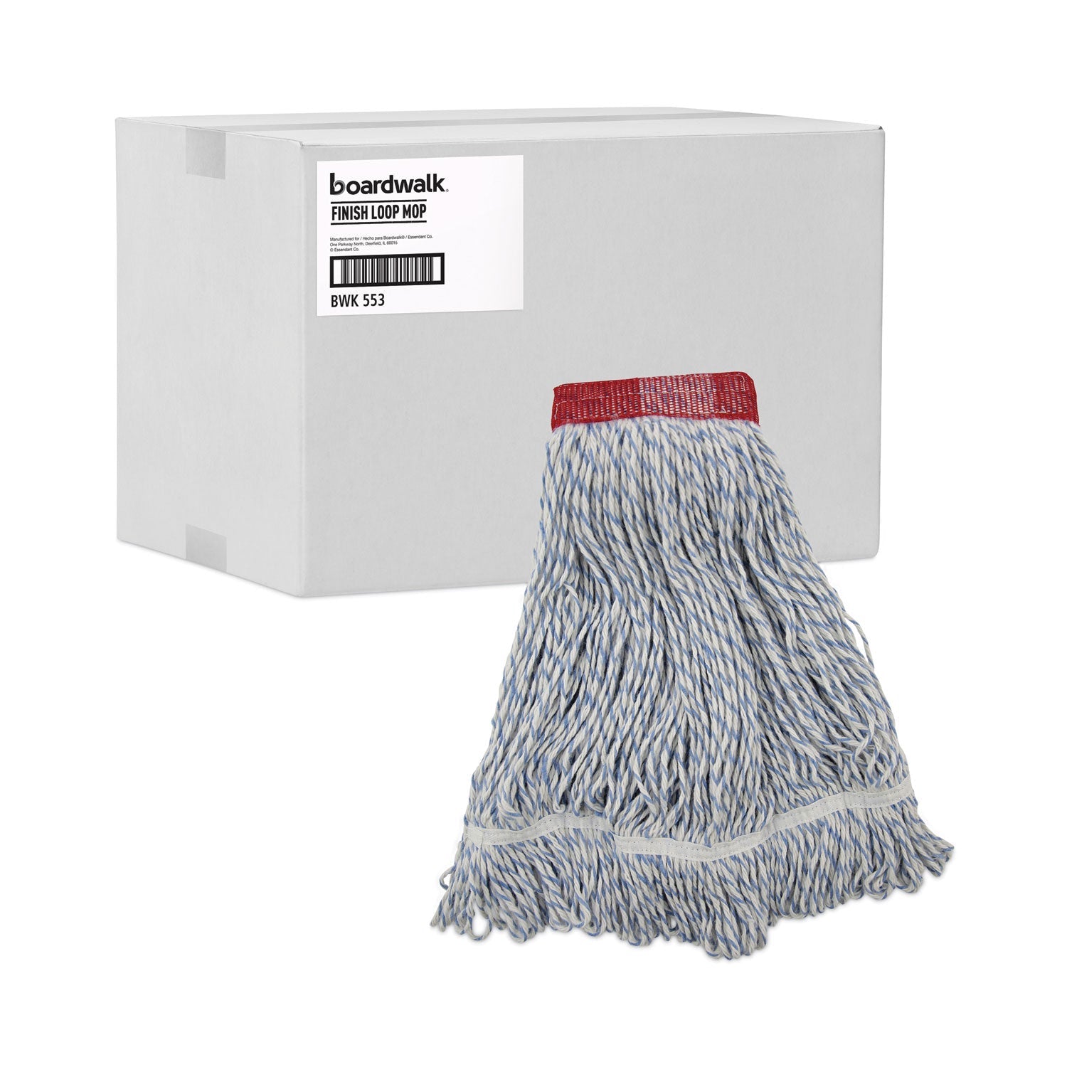Boardwalk Mop Head, Floor Finish, Wide, Rayon/Polyester, Large, White/Blue, 12/Carton