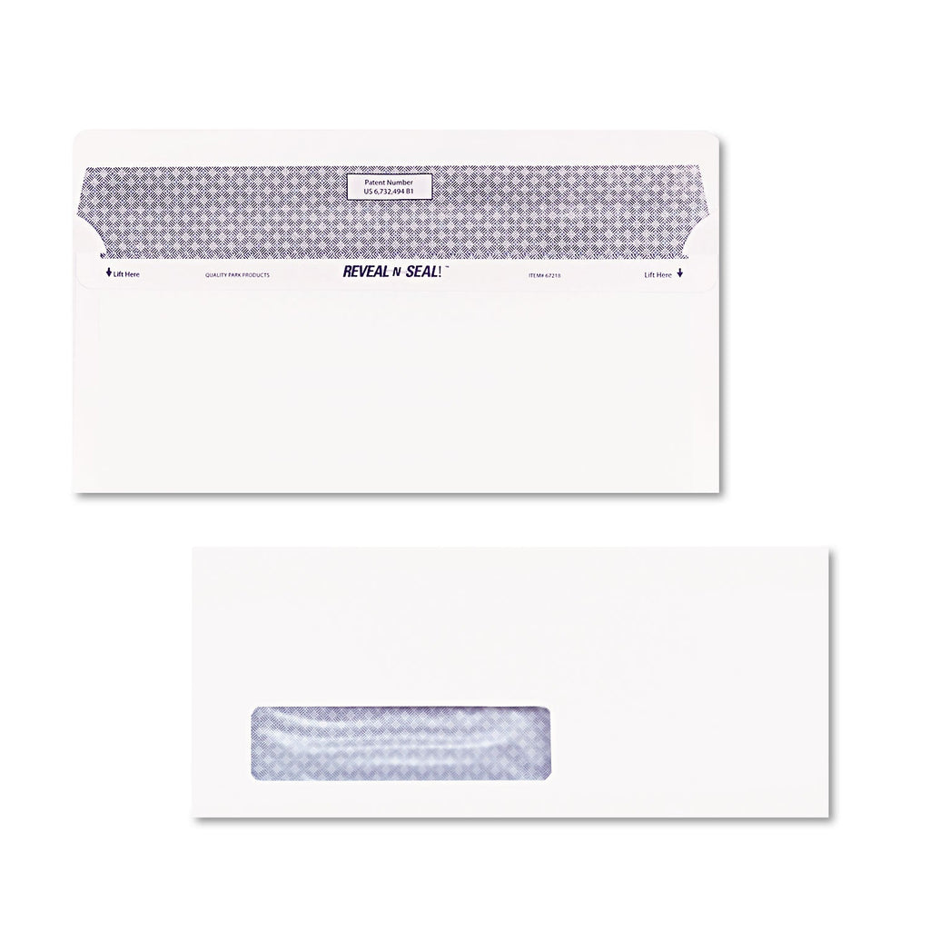 Quality Park Reveal-N-Seal Security-Tint Envelope, Address Window, #10, Commercial Flap, Self-Adhesive Closure, 4.13 x 9.5, White, 500/Box
