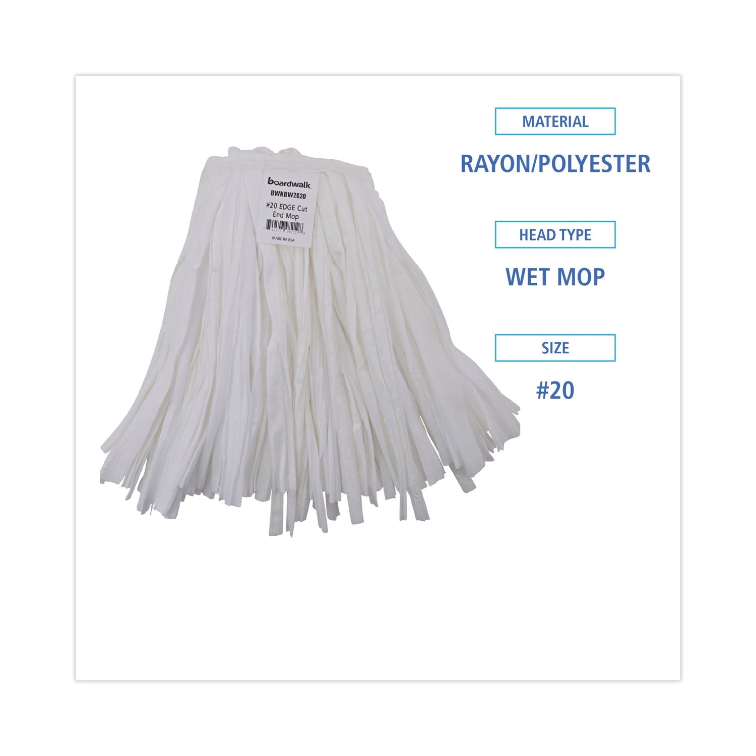 Boardwalk Nonwoven Cut End Edge Mop, Rayon/Polyester, #20, White, 12/Carton
