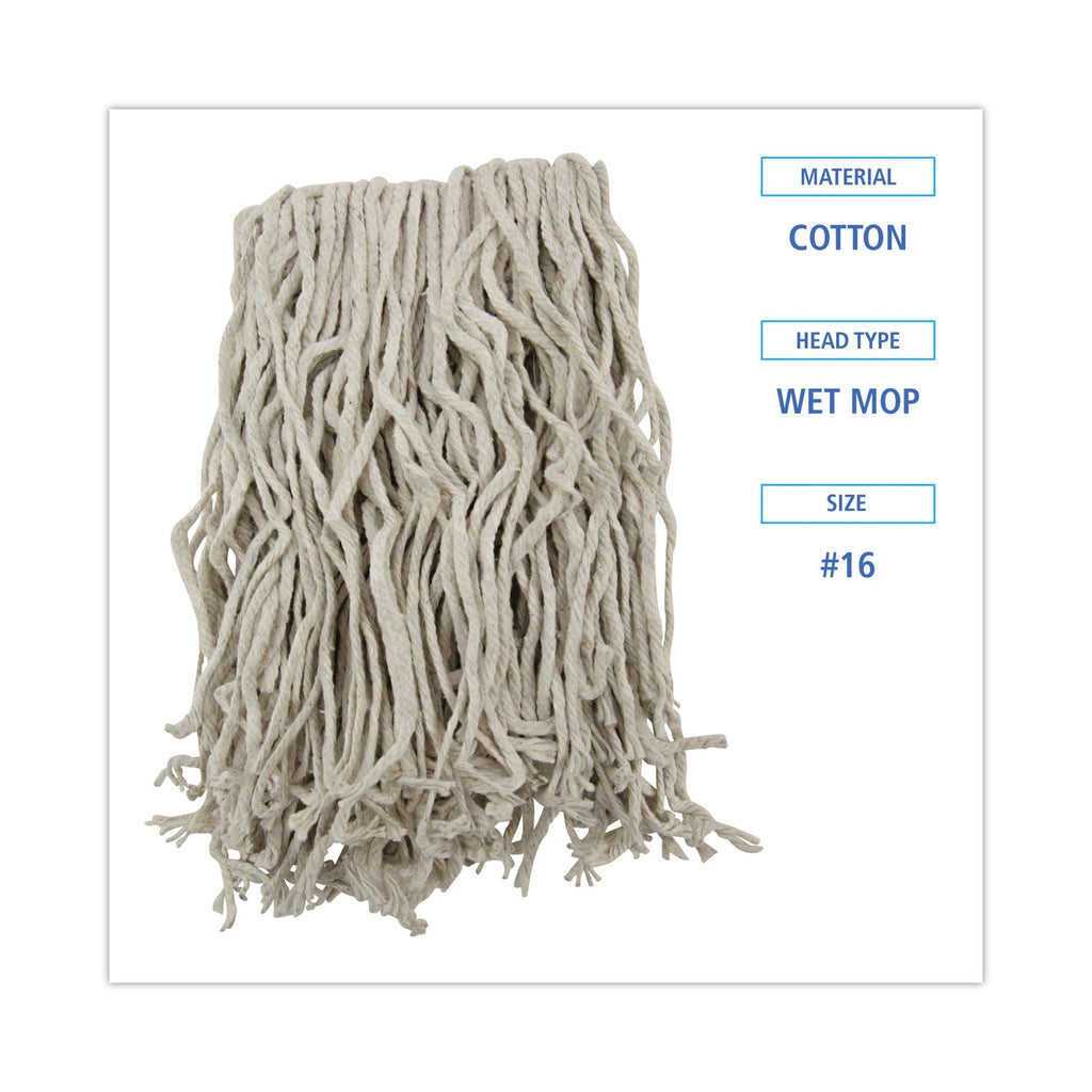Boardwalk Mop Head, Cotton, Cut-End, White, 4-Ply, #16 Band, 12/Carton