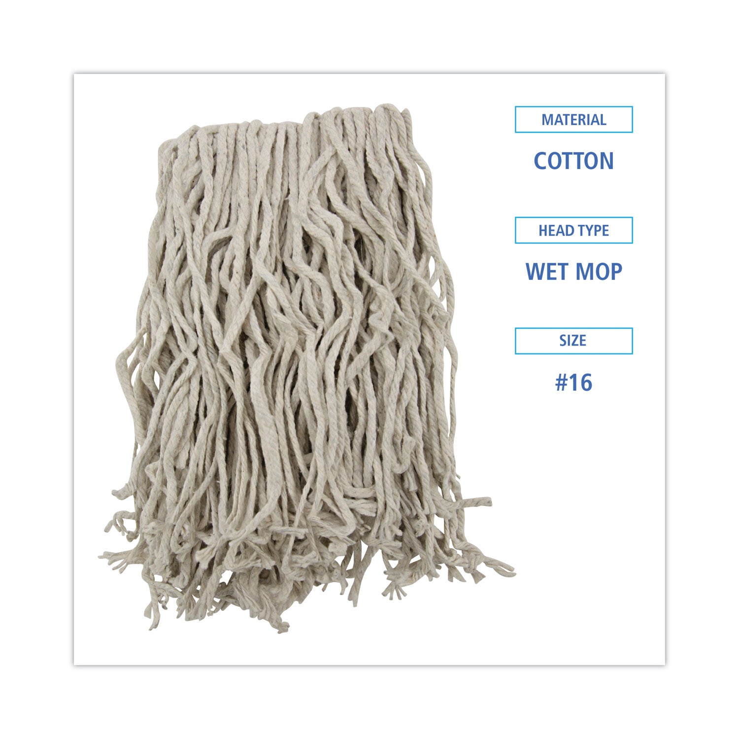Boardwalk Mop Head, Cotton, Cut-End, White, 4-Ply, #16 Band, 12/Carton
