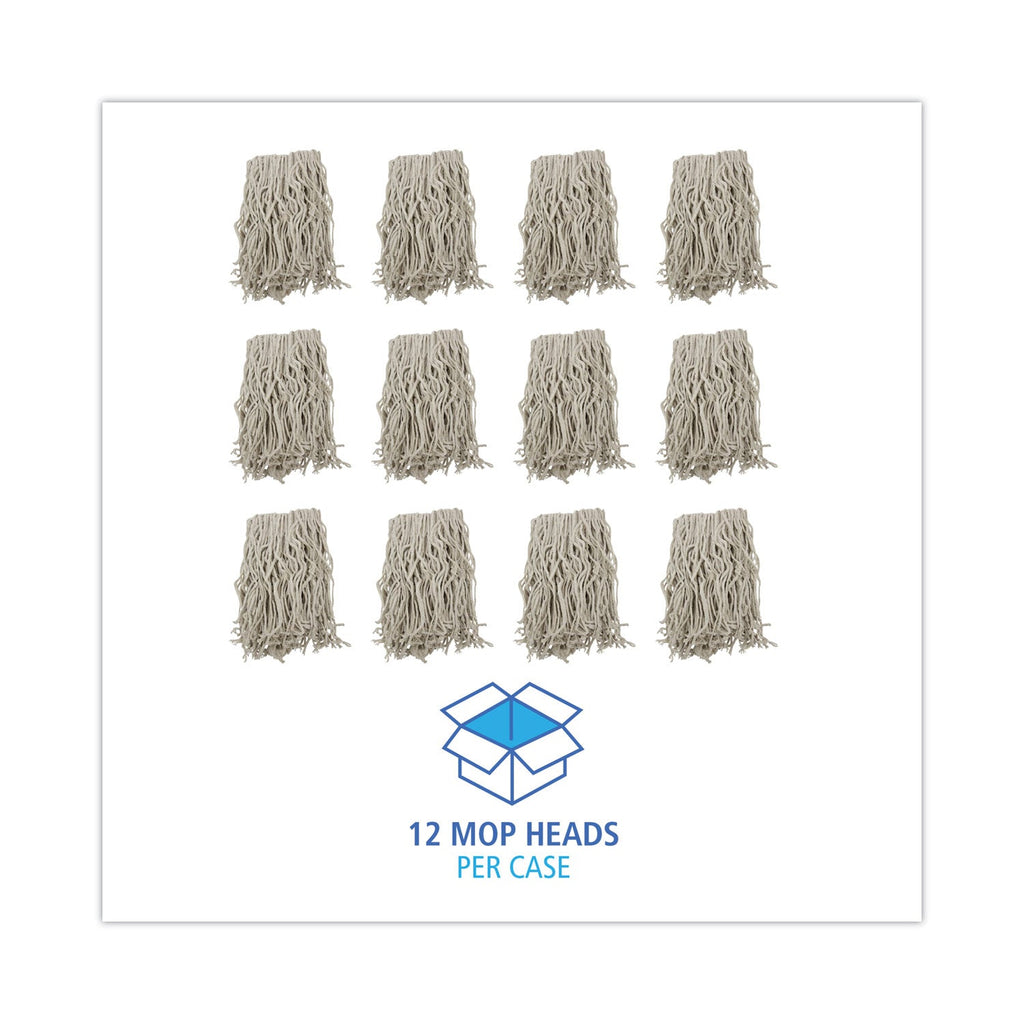 Boardwalk Mop Head, Cotton, Cut-End, White, 4-Ply, #16 Band, 12/Carton