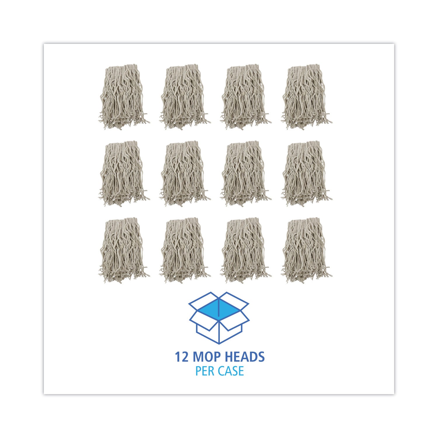 Boardwalk Mop Head, Cotton, Cut-End, White, 4-Ply, #16 Band, 12/Carton