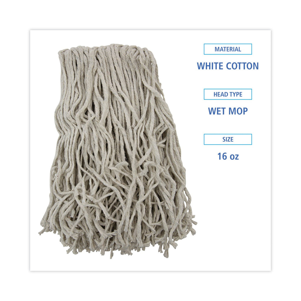 Boardwalk Banded Mop Head, Cotton, Cut-End, White, 16 oz, 12/Carton