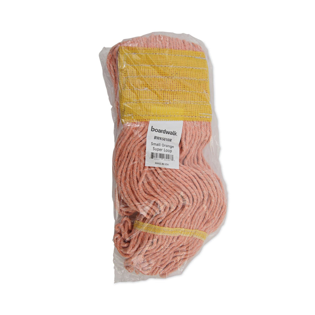 Boardwalk Super Loop Wet Mop Head, Cotton/Synthetic Fiber, 5" Headband, Small Size, Orange, 12/Carton