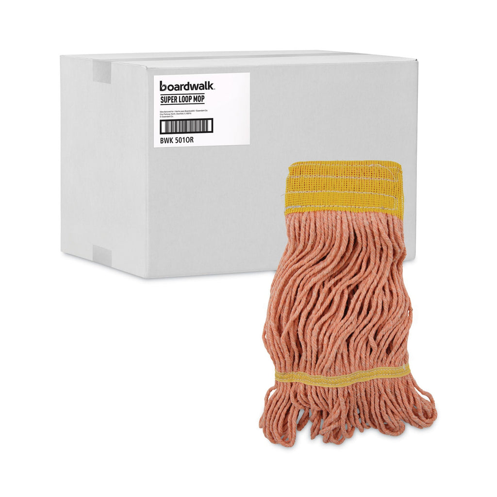 Boardwalk Super Loop Wet Mop Head, Cotton/Synthetic Fiber, 5" Headband, Small Size, Orange, 12/Carton