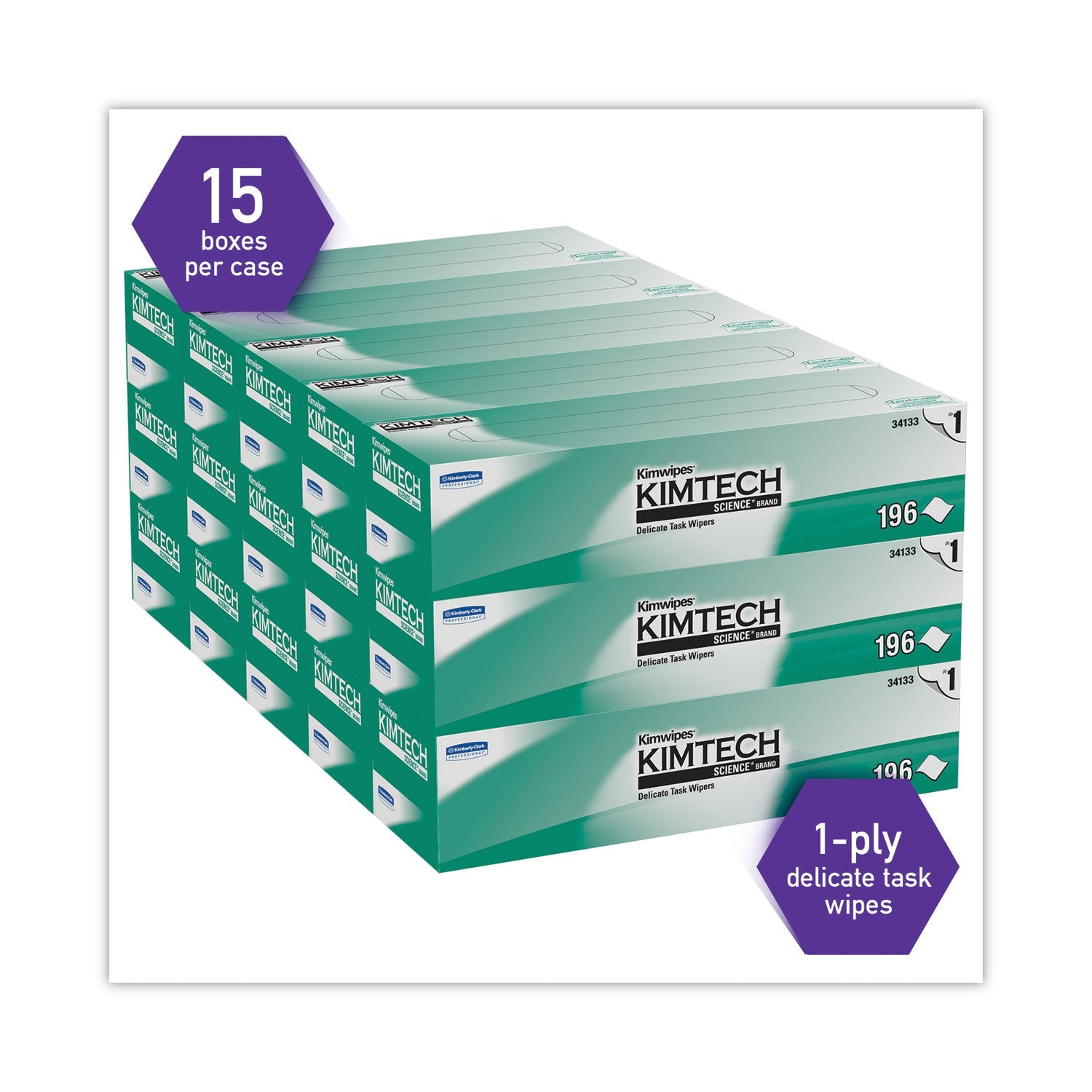Kimtech Kimwipes Delicate Task Wipers, 1-Ply, 11.8 x 11.8, 198/Box, 15 Boxes/Carton