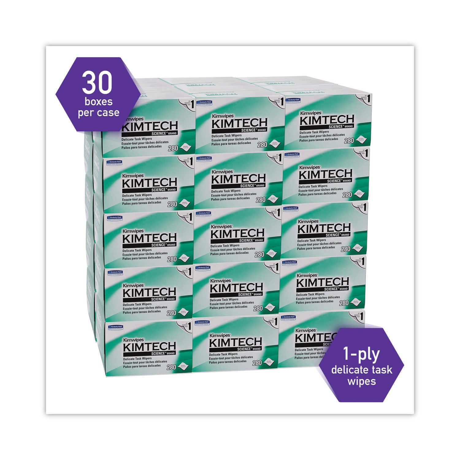 Kimtech Kimwipes Delicate Task Wipers, 1-Ply, 4.4 x 8.4, 280/Box, 30 Boxes/Carton