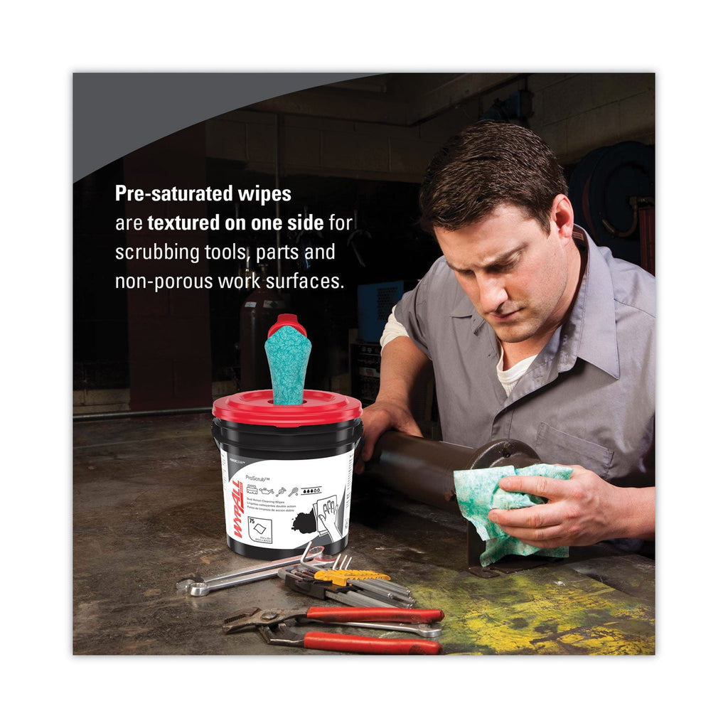 WypAll Power Clean ProScrub Pre-Saturated Wipes, 9.5 x 12, Citrus Scent, Green, 75/Bucket, 6 Buckets/Carton