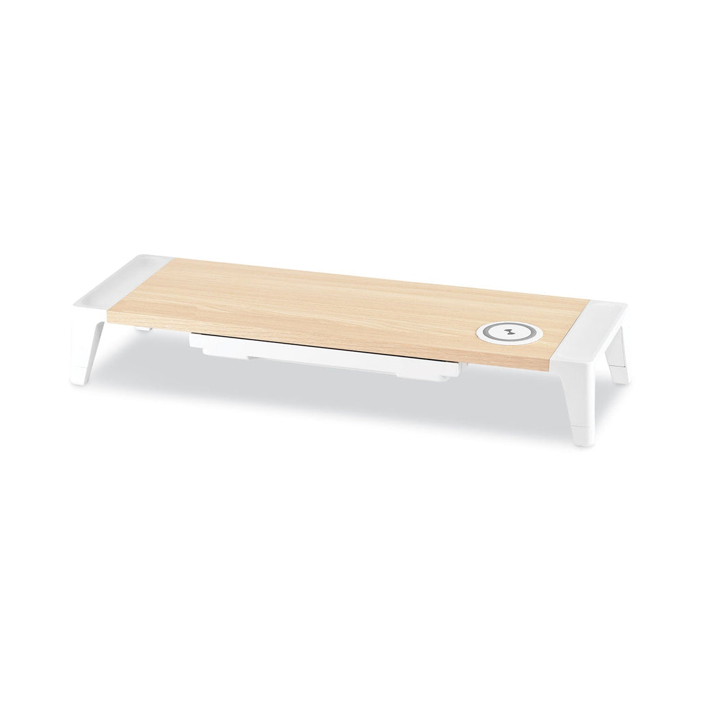 Bostitch Wooden Monitor Stand with Wireless Charging Pad, 9.8" x 26.77" x 4.13", White