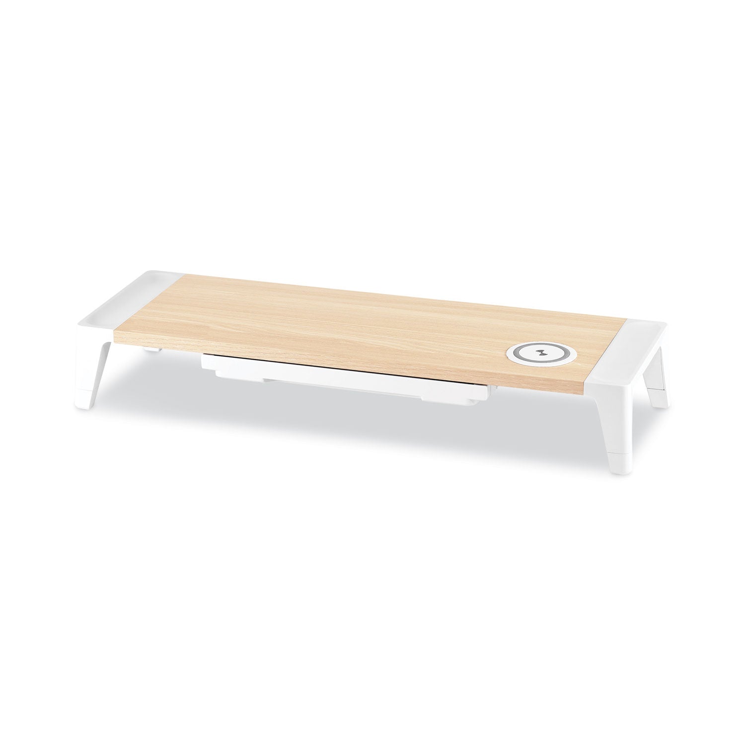 Bostitch Wooden Monitor Stand with Wireless Charging Pad, 9.8" x 26.77" x 4.13", White