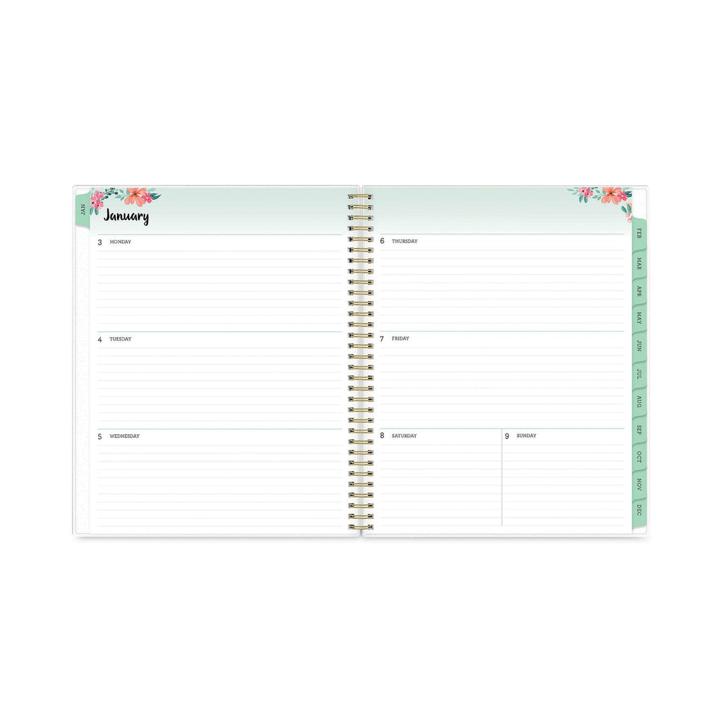 Blue Sky Laurel Weekly/Monthly Planner, Laurel Floral Artwork, 11 x 8.5, Green/Pink/Orange Cover, 12-Month (Jan to Dec): 2023