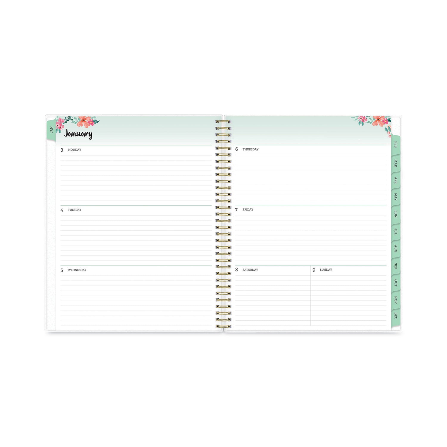 Blue Sky Laurel Weekly/Monthly Planner, Laurel Floral Artwork, 11 x 8.5, Green/Pink/Orange Cover, 12-Month (Jan to Dec): 2023
