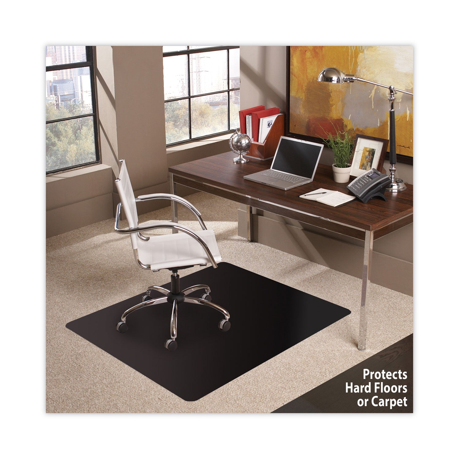 ES Robbins Floor+Mate, For Hard Floor to Medium Pile Carpet up to 0.75", 46 x 48, Black