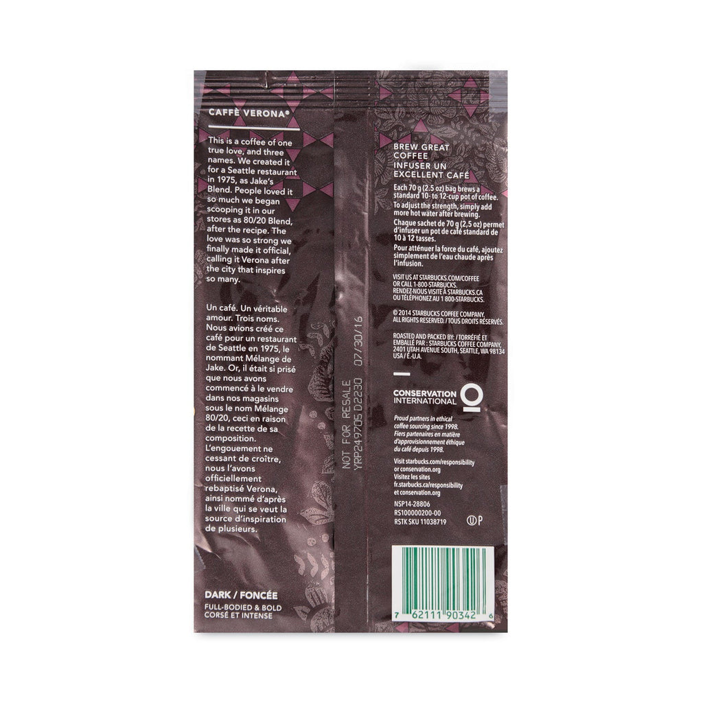 Starbucks Coffee, Caffe Verona, 2.7 oz Packet, 72/Carton