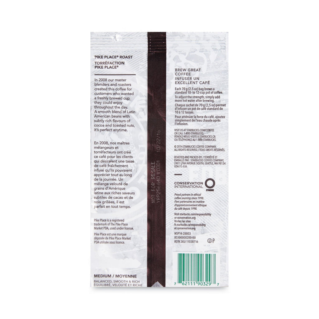 Starbucks Coffee, Pike Place, 2.5oz, 18/Box