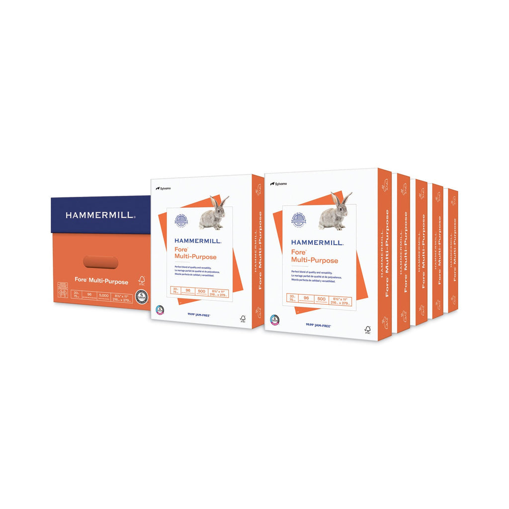 Hammermill Fore Multipurpose Print Paper, 96 Bright, 20 lb Bond Weight, 8.5 x 11, White, 500 Sheets/Ream, 10 Reams/Carton