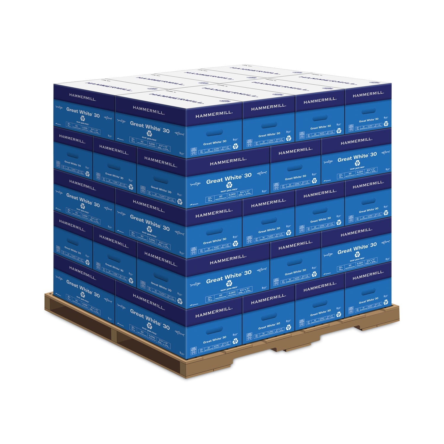 Hammermill Great White 30 Recycled Print Paper, 92 Bright, 20lb Bond Weight, 8.5 x 11, White, 500/Ream,10 Reams/Carton,40 Cartons/Pallet
