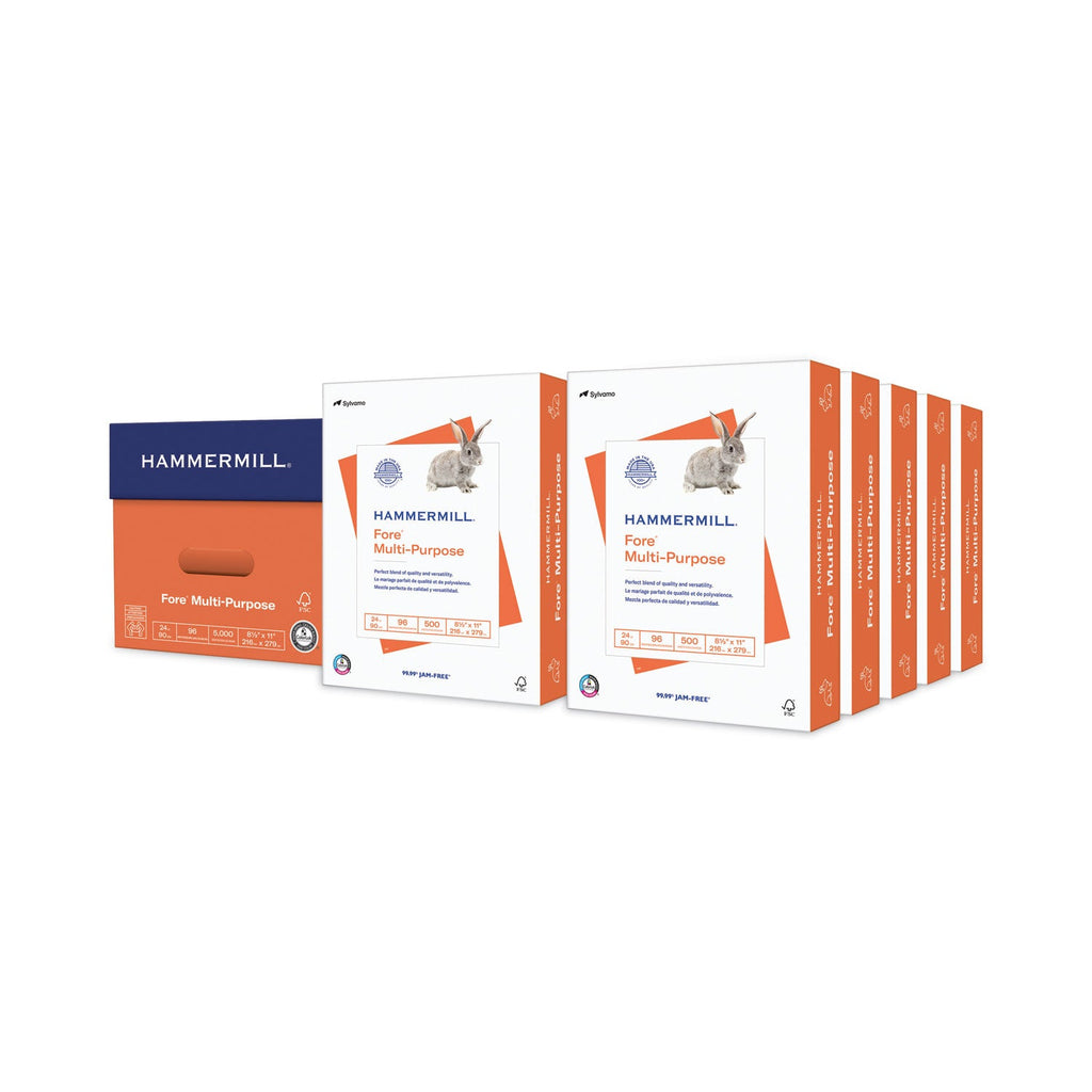Hammermill Fore Multipurpose Print Paper, 96 Bright, 24 lb Bond Weight, 8.5 x 11, White, 500 Sheets/Ream, 10 Reams/Carton