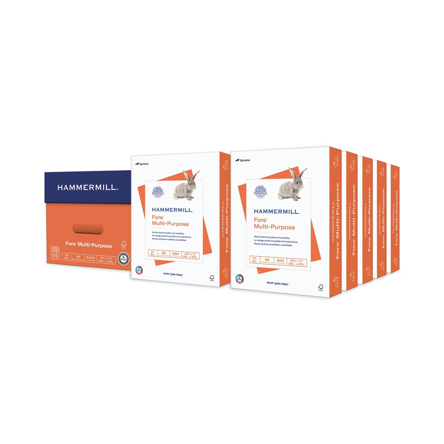 Hammermill Fore Multipurpose Print Paper, 96 Bright, 24 lb Bond Weight, 8.5 x 11, White, 500 Sheets/Ream, 10 Reams/Carton