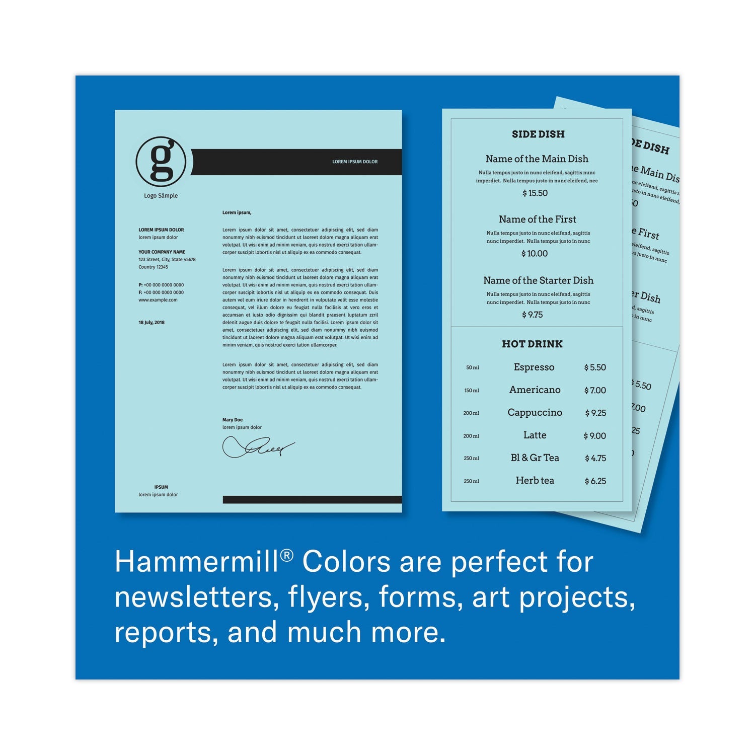 Hammermill Colors Print Paper, 20 lb Bond Weight, 8.5 x 11, Blue, 500/Ream