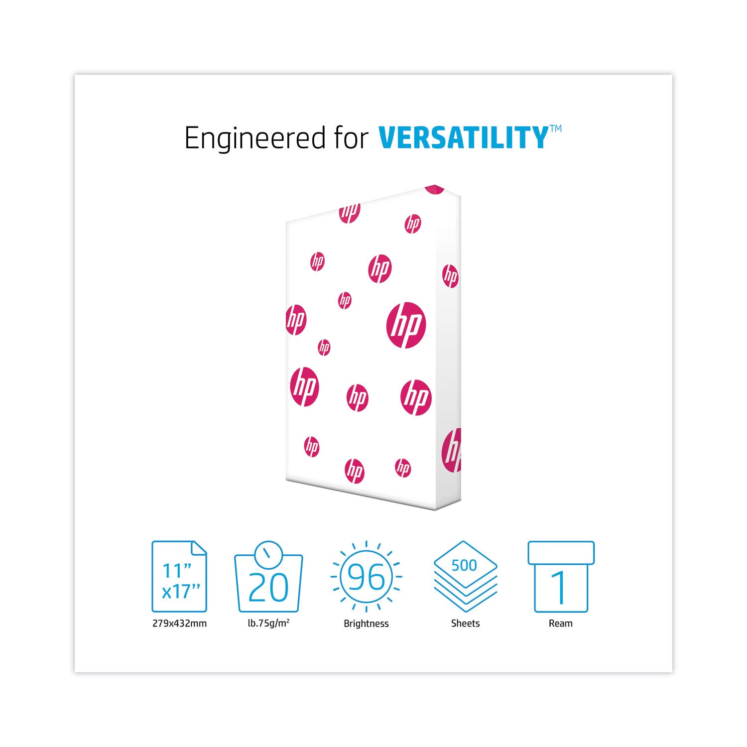 HP Papers MultiPurpose20 Paper, 96 Bright, 20 lb Bond Weight, 11 x 17, White, 500/Ream