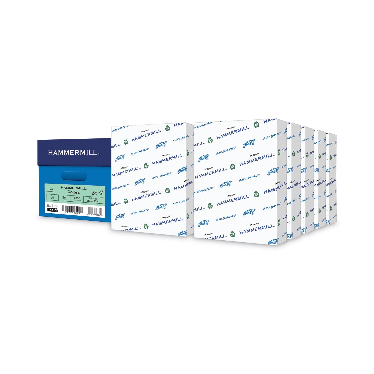 Hammermill Colors Print Paper, 20 lb Bond Weight, 8.5 x 11, Green, 500 Sheets/Ream, 10 Reams/Carton