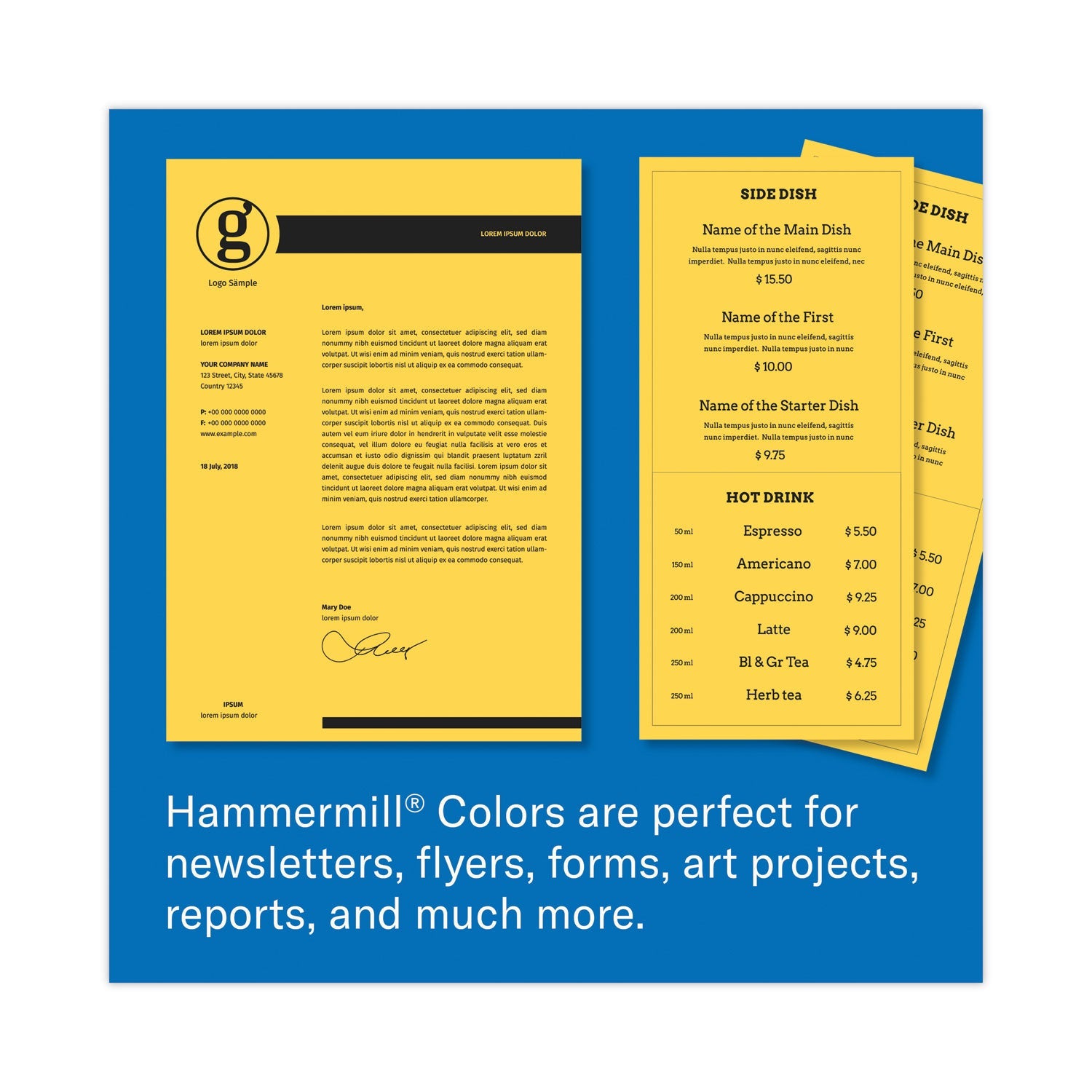 Hammermill Colors Print Paper, 20 lb Bond Weight, 8.5 x 11, Goldenrod, 500 Sheets/Ream, 10 Reams/Carton