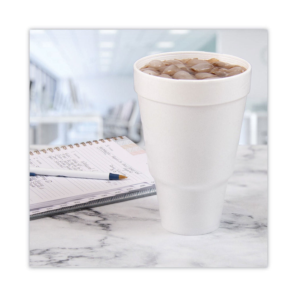 Dart Foam Drink Cups, 32 oz, Tapered Bottom, White, 25/Bag, 20 Bags/Carton