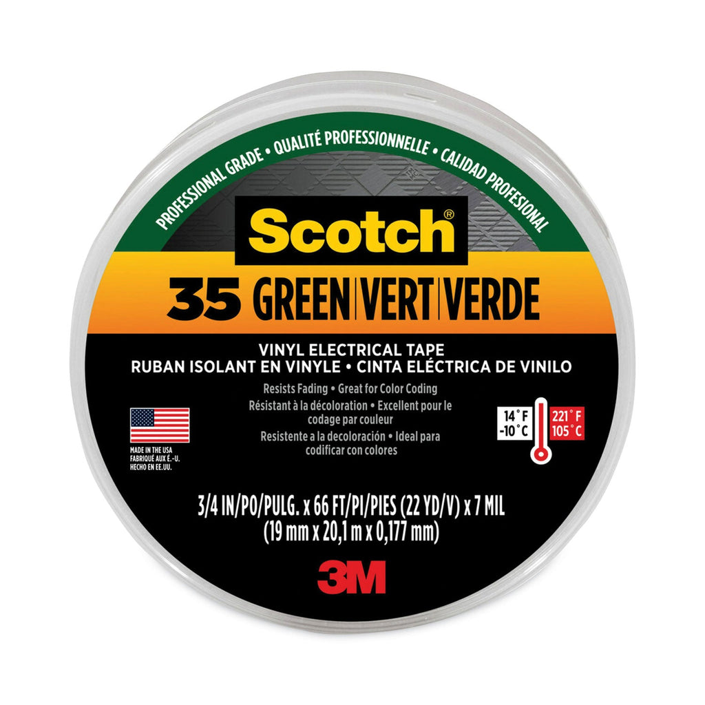 3M Scotch 35 Vinyl Electrical Color Coding Tape, 3" Core, 0.75" x 66 ft, Green