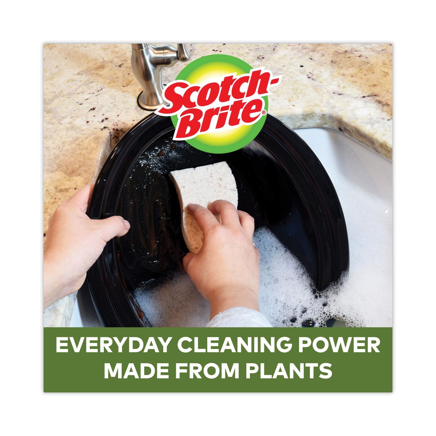 Scotch-Brite Greener Clean Heavy-Duty Scrub Sponge, 4.5 x 2.7, 0.6" Thick, Light Brown, 3/Pack