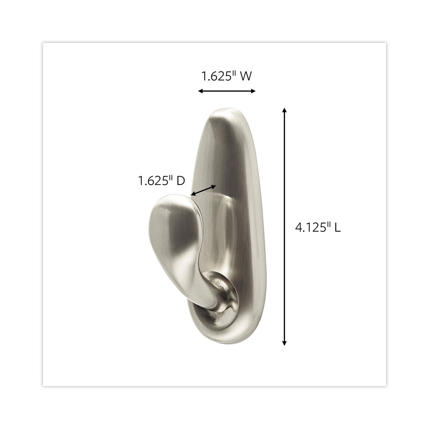 Command Adhesive Mount Metal Hook, Large, Brushed Nickel Finish, 2 Hooks and 4 Strips/Pack