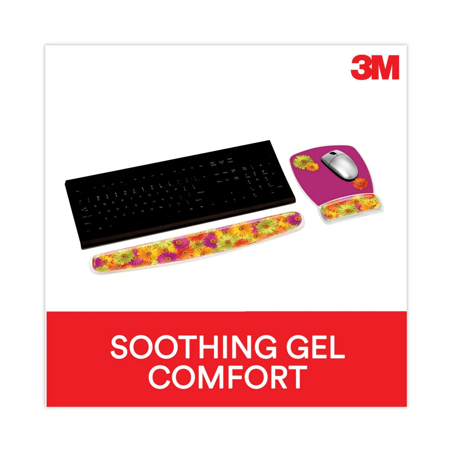 3M Fun Design Clear Gel Mouse Pad with Wrist Rest, 6.8 x 8.6, Daisy Design