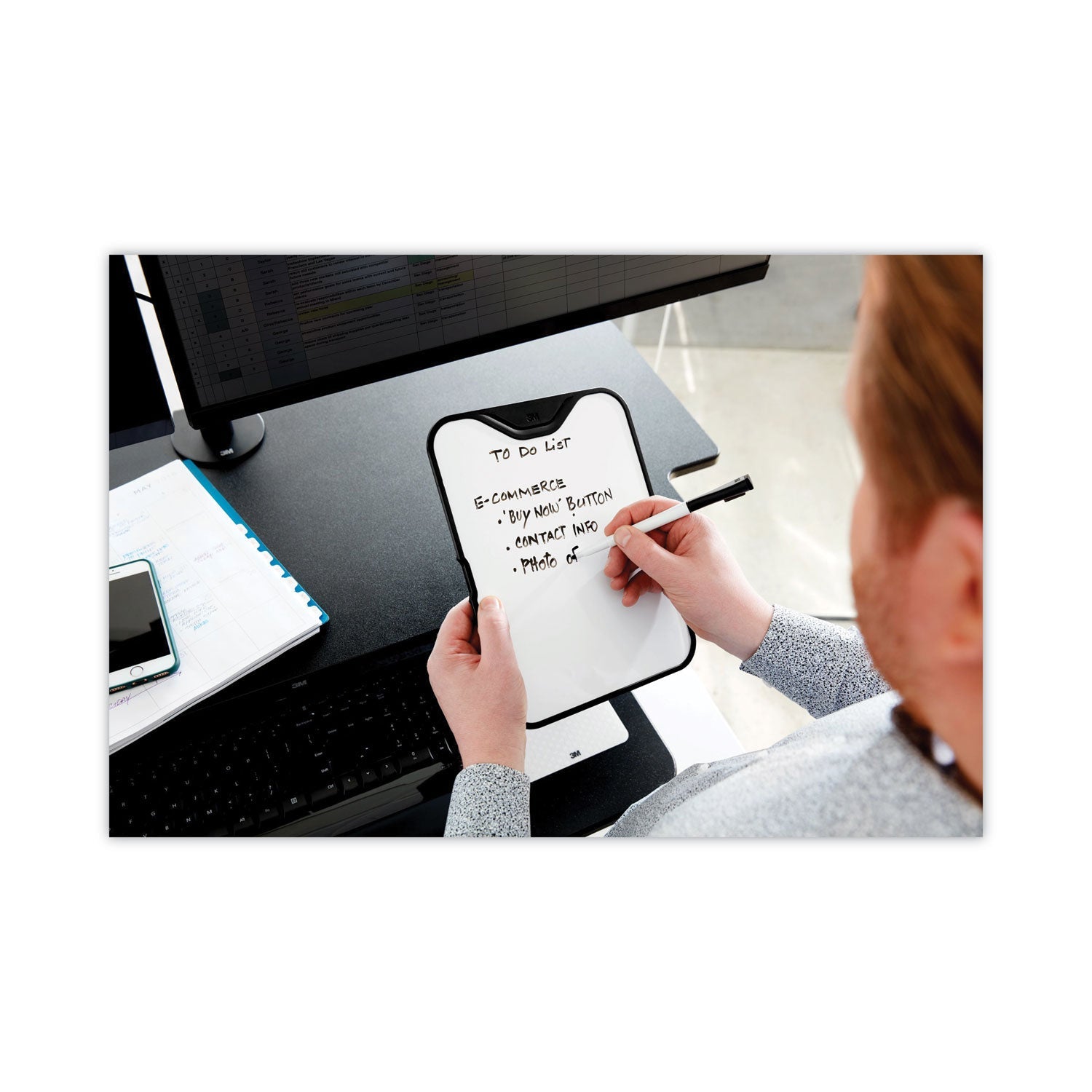 3M Monitor Whiteboard, 10 Sheet Capacity, Plastic, Black/White