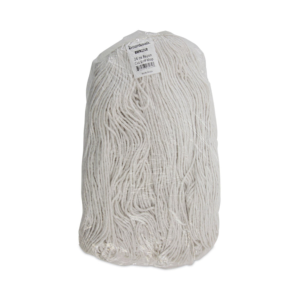Boardwalk Premium Cut-End Wet Mop Heads, Rayon, 24oz, White, 12/Carton